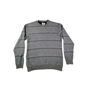 Vissla Mens Striped Crewneck Sweater Grey Charcoal Long Sleeve Knit Top Size L